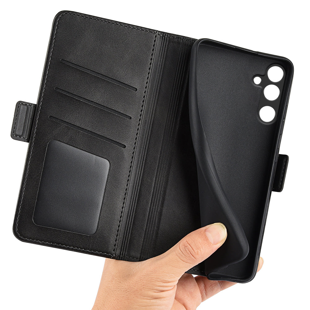For Samsung Galaxy M16 5G Case Calf Texture Leather Wallet Phone Cover - Black