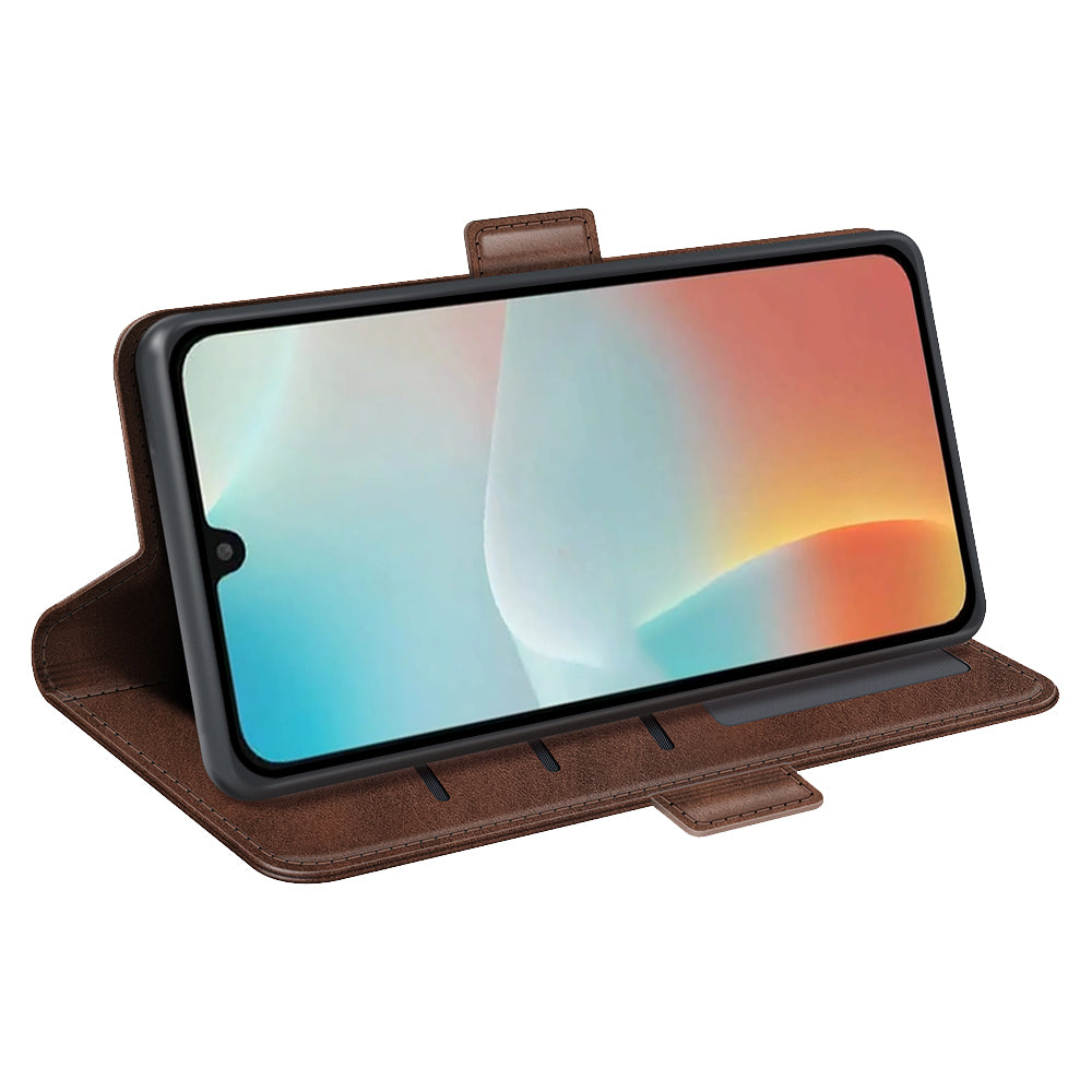 For Samsung Galaxy M16 5G Case Calf Texture Leather Wallet Phone Cover - Brown