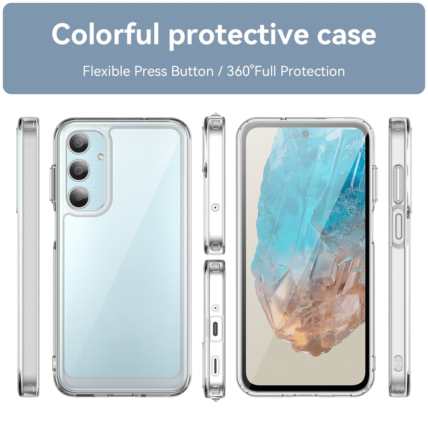 For Samsung Galaxy M35 5G Clear Phone Case WANLONFENG MF2 Series TPU Acrylic Cover with 2Pcs Tempered Glass - Transparent