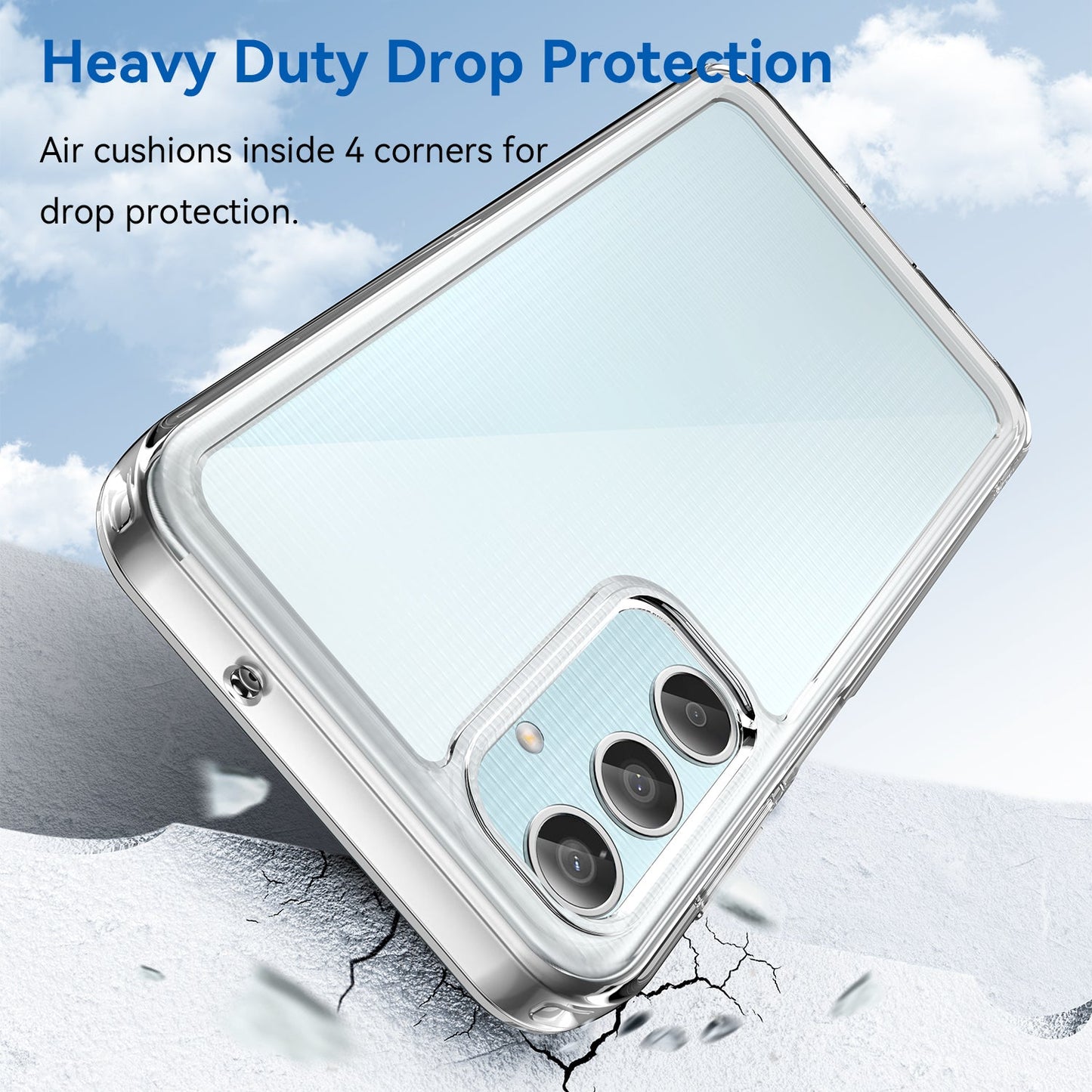 For Samsung Galaxy M35 5G Clear Phone Case WANLONFENG MF2 Series TPU Acrylic Cover with 2Pcs Tempered Glass - Transparent
