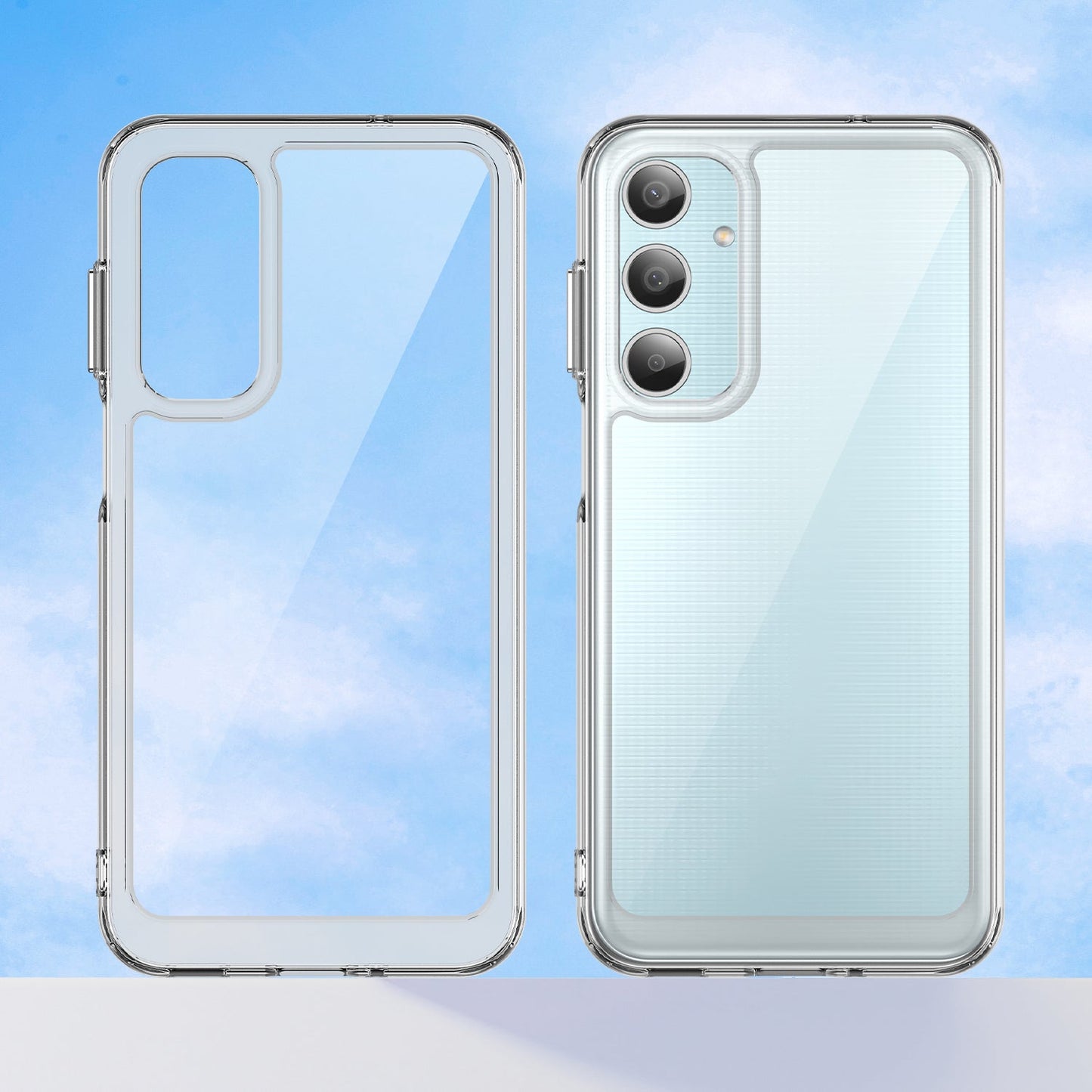 For Samsung Galaxy M35 5G Case WANLONFENG MF Series TPU Acrylic Clear Phone Cover with Tempered Glass Film - Transparent