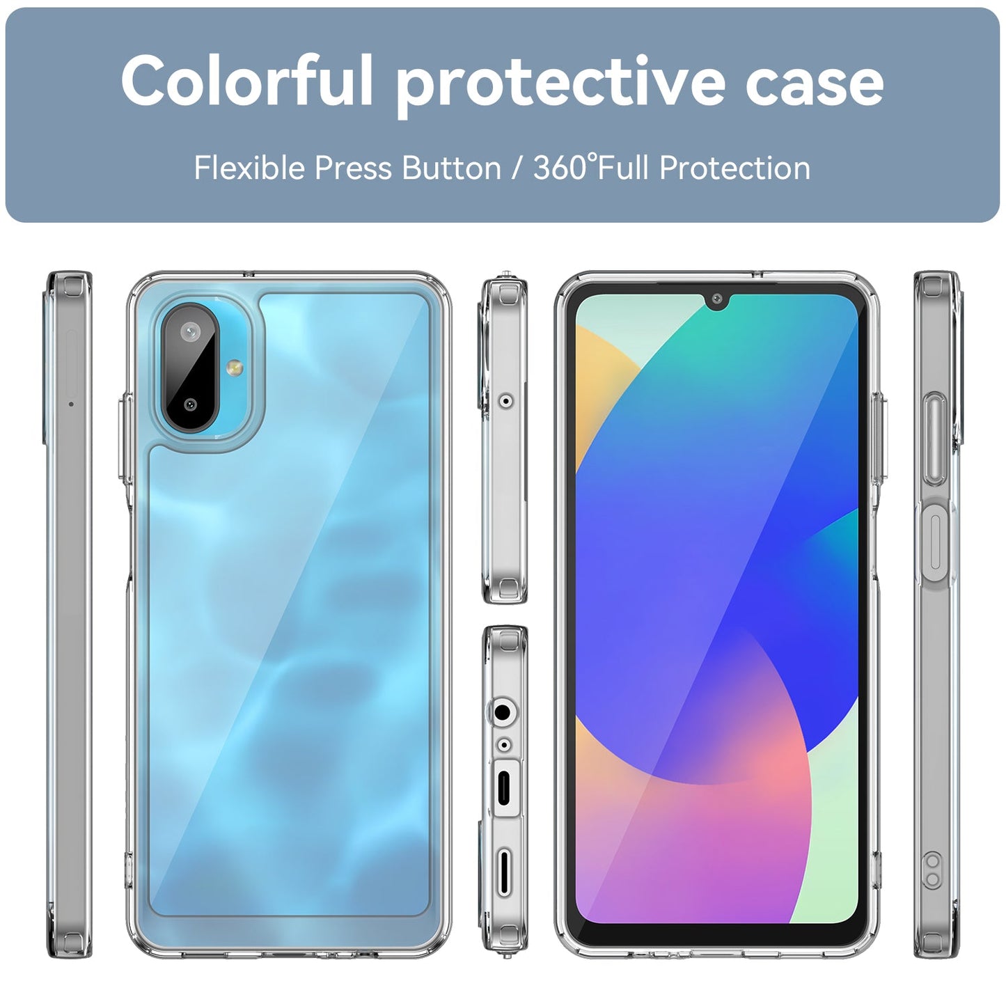For Samsung Galaxy F06 5G Case WANLONFENG MF Series TPU Acrylic Clear Phone Cover with Tempered Glass Film - Transparent