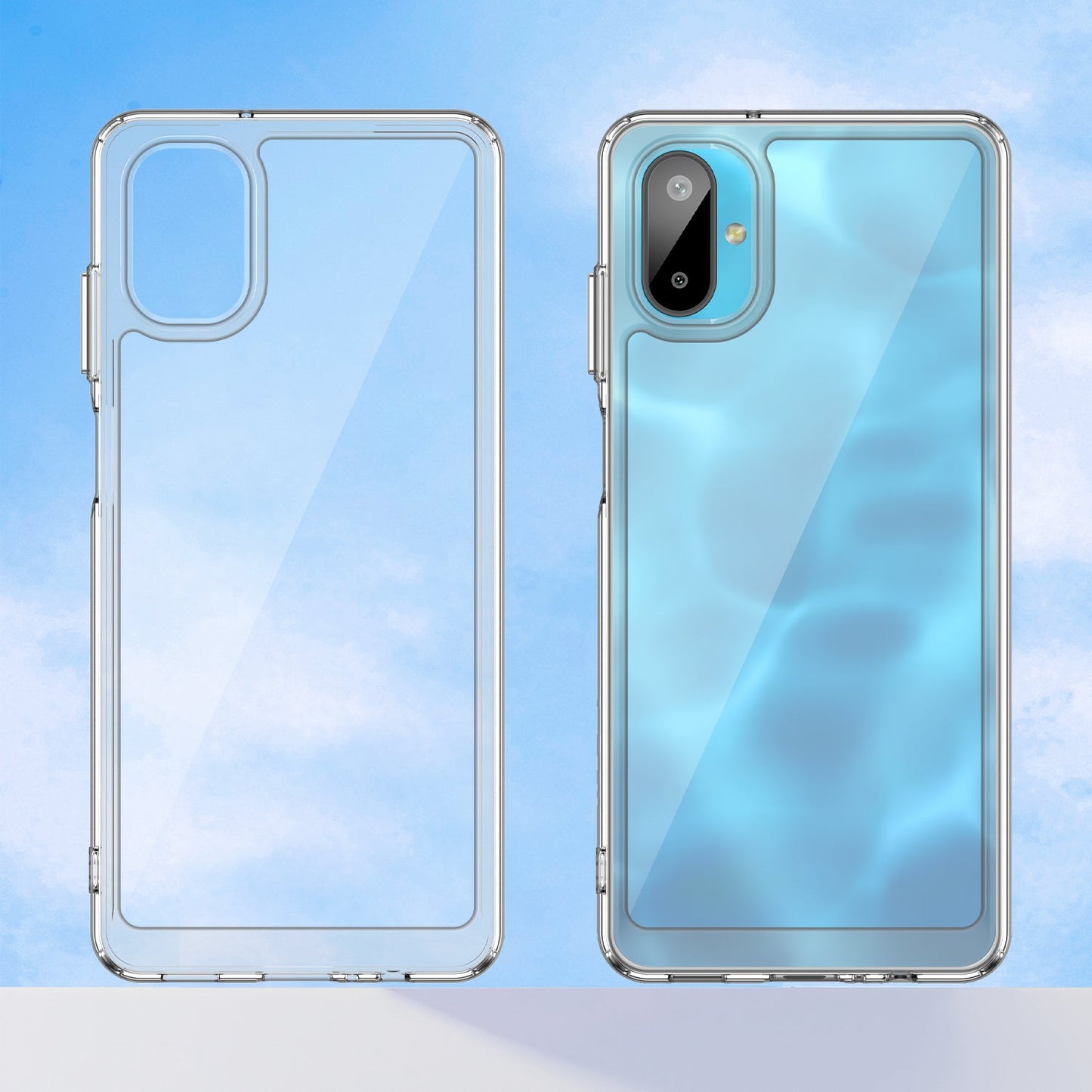 For Samsung Galaxy M06 5G Case WANLONFENG MF Series TPU Acrylic Clear Phone Cover with Tempered Glass Film - Transparent