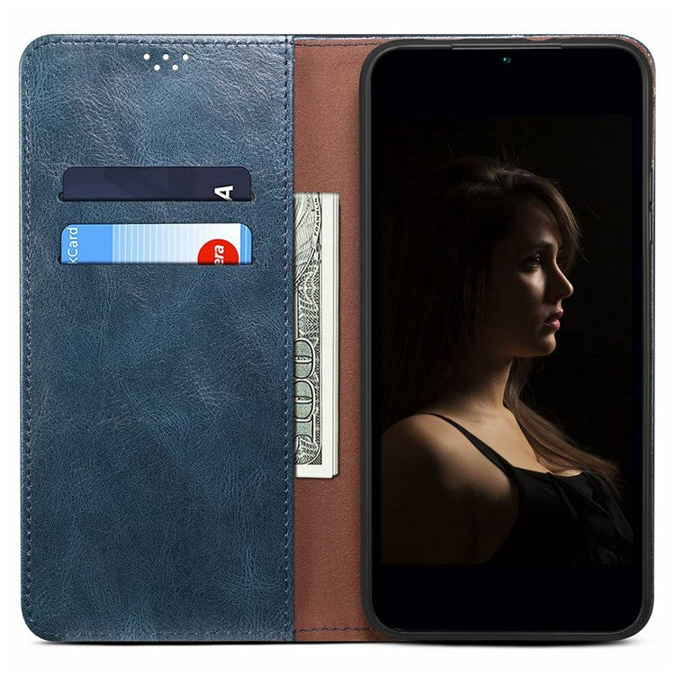 For Samsung Galaxy M56 5G Case Crazy Horse Texture Waxy Leather Wallet Stand Phone Cover - Blue