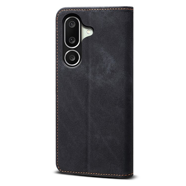 For Samsung Galaxy M56 5G Case Jeans Cloth Texture Anti-Scratch Leather Stand Phone Cover - Black