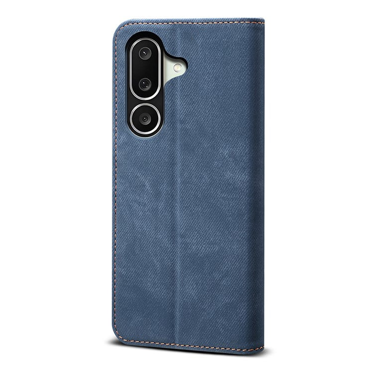 For Samsung Galaxy M56 5G Case Jeans Cloth Texture Anti-Scratch Leather Stand Phone Cover - Blue