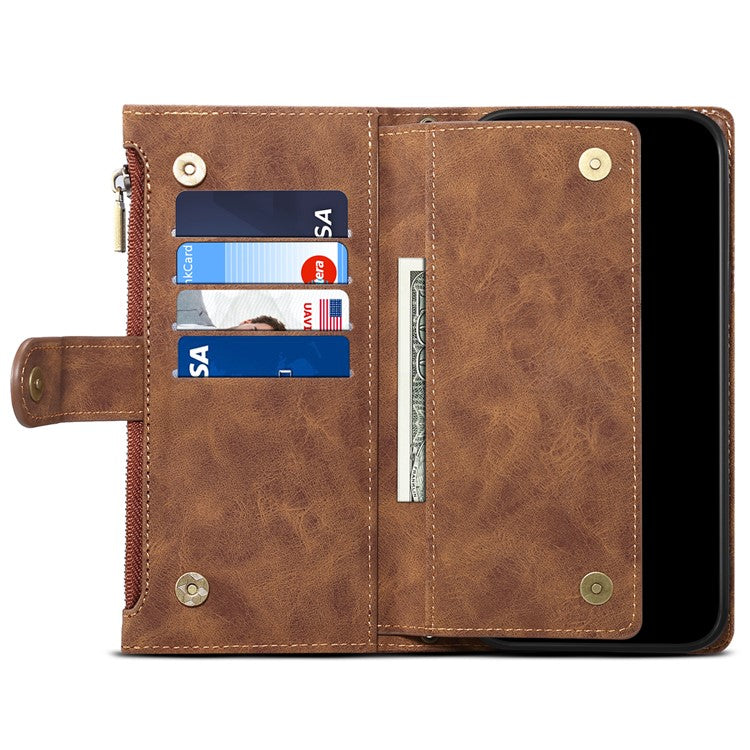 ESEBLE Star Series For Samsung Galaxy M56 5G Case Zipper Wallet Leather Stand Phone Cover with Wrist Strap - Brown