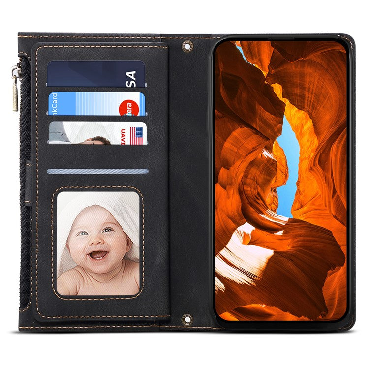 ESEBLE Star Series For Samsung Galaxy M56 5G Case Zipper Wallet Leather Stand Phone Cover with Wrist Strap - Black