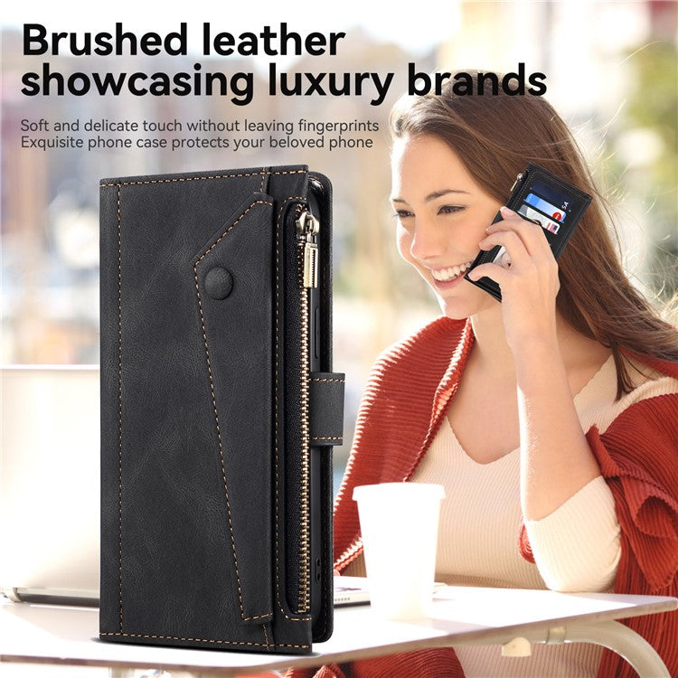 ESEBLE Star Series For Samsung Galaxy M56 5G Case Zipper Wallet Leather Stand Phone Cover with Wrist Strap - Black