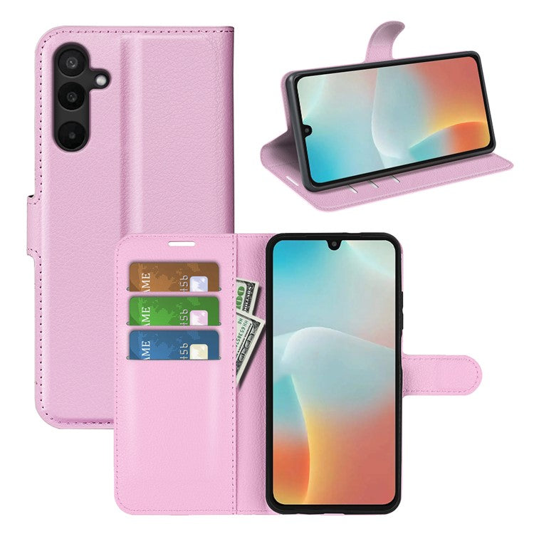 For Samsung Galaxy M16 5G Case Litchi Texture Shockproof Leather Wallet Phone Cover - Pink