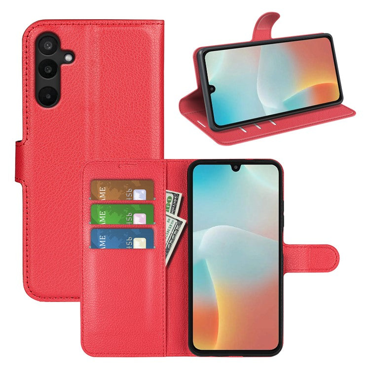For Samsung Galaxy M16 5G Case Litchi Texture Shockproof Leather Wallet Phone Cover - Red