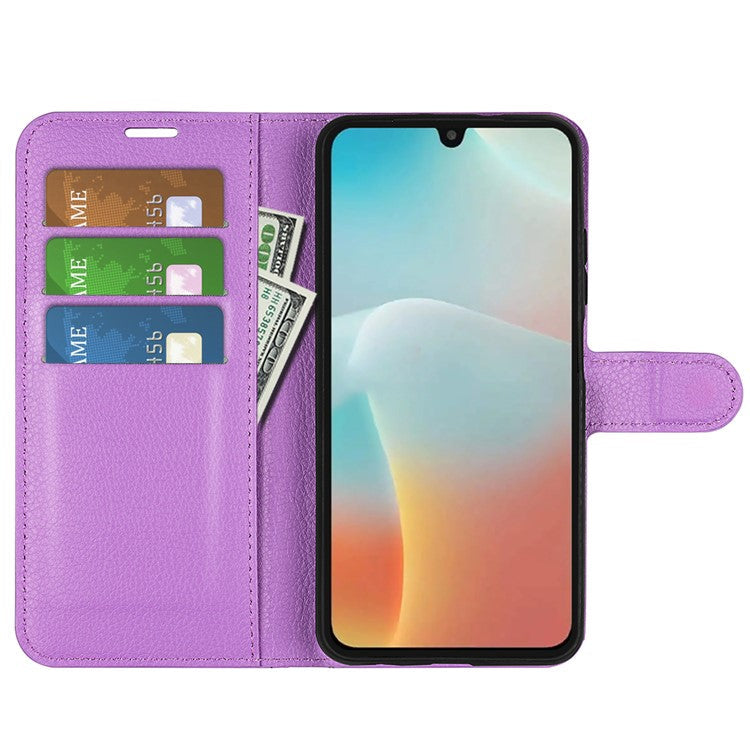 For Samsung Galaxy M16 5G Case Litchi Texture Shockproof Leather Wallet Phone Cover - Purple