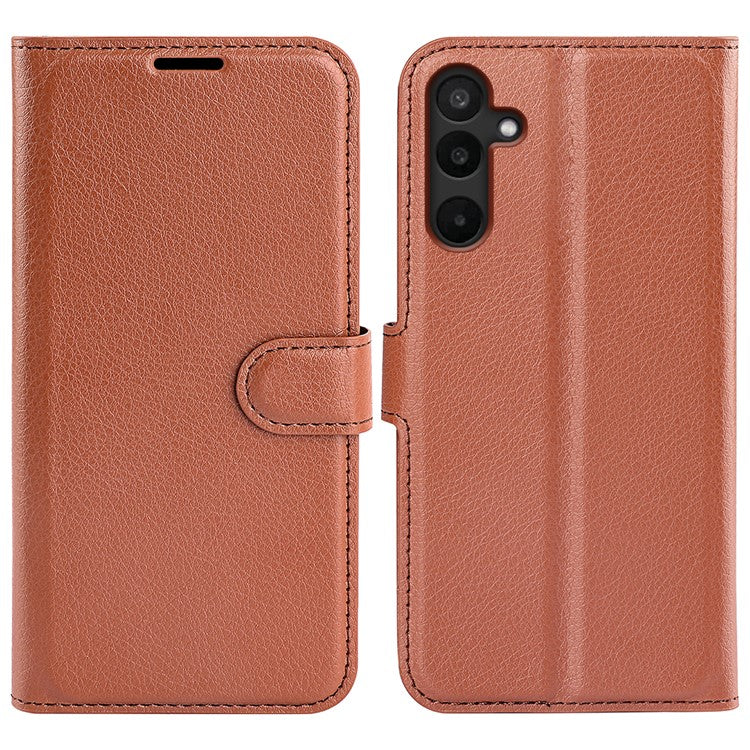 For Samsung Galaxy M16 5G Case Litchi Texture Shockproof Leather Wallet Phone Cover - Brown