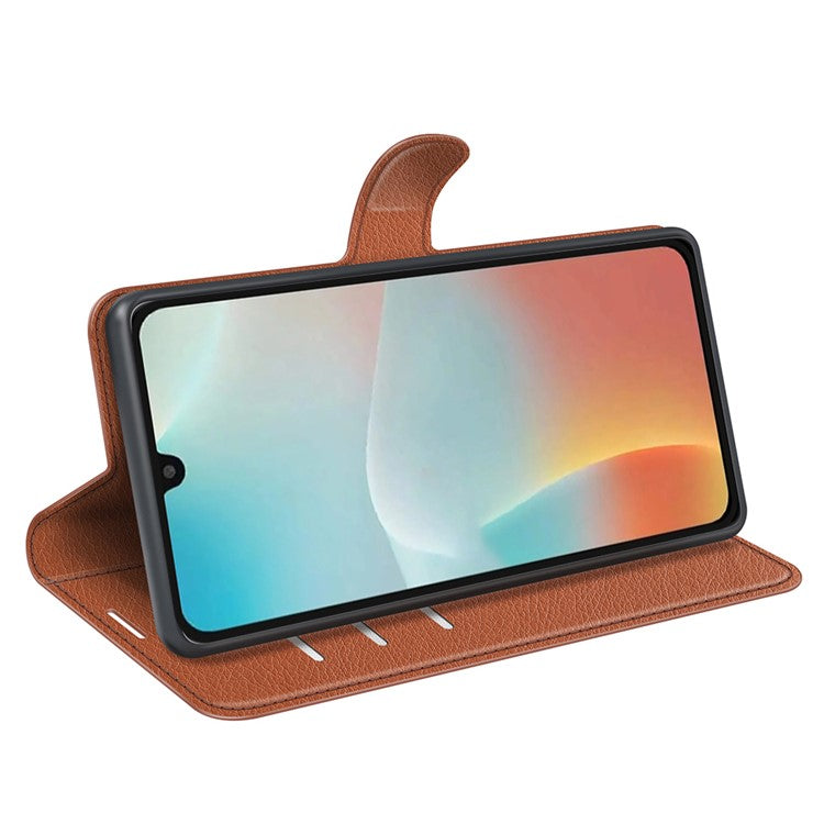 For Samsung Galaxy M16 5G Case Litchi Texture Shockproof Leather Wallet Phone Cover - Brown