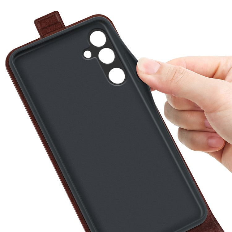 For Samsung Galaxy M16 5G Case with Card Slots Vertical Flip Leather Phone Cover - Brown