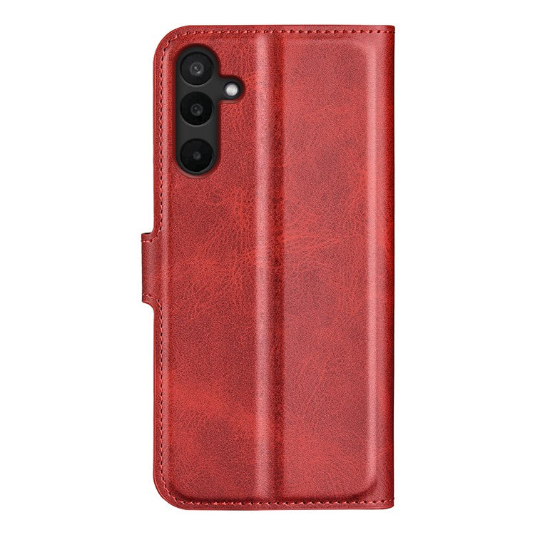 For Samsung Galaxy M16 5G Stand Case Anti-Scratch Calf Texture Leather Phone Cover - Red