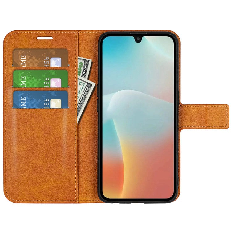 For Samsung Galaxy M16 5G Stand Case Anti-Scratch Calf Texture Leather Phone Cover - Yellow
