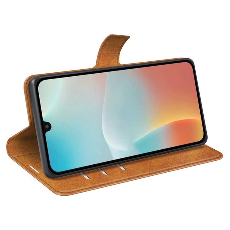 For Samsung Galaxy M16 5G Stand Case Anti-Scratch Calf Texture Leather Phone Cover - Yellow