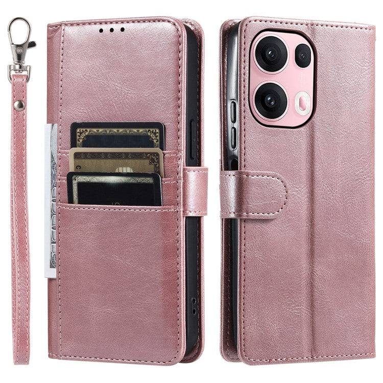 013 Style For Oppo Reno13 Pro 5G Case PU Leather Anti-Fall Phone Cover with 6 Card Slots - Rose Gold