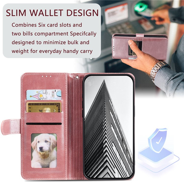 013 Style For Oppo Reno13 Pro 5G Case PU Leather Anti-Fall Phone Cover with 6 Card Slots - Rose Gold