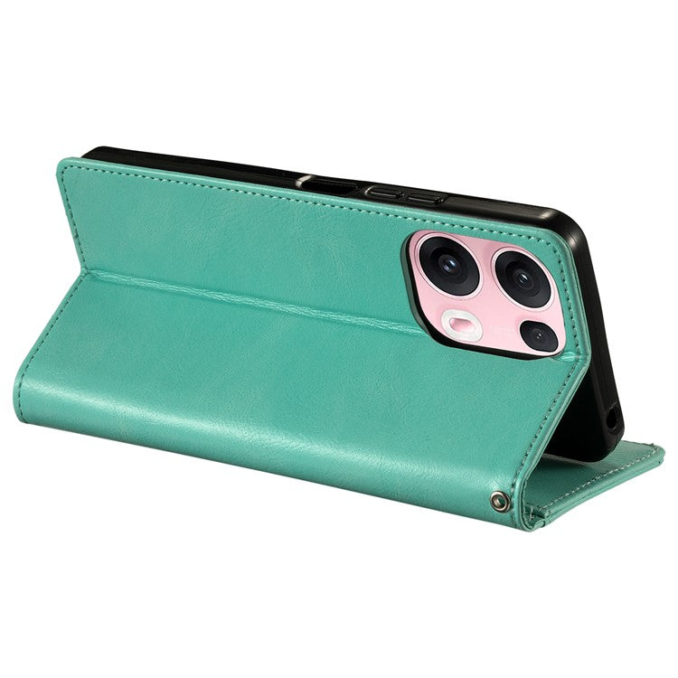 013 Style For Oppo Reno13 Pro 5G Case PU Leather Anti-Fall Phone Cover with 6 Card Slots - Mint Green