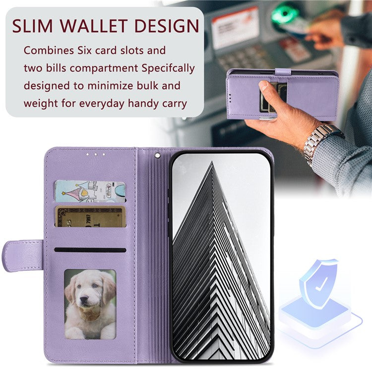 013 Style For Oppo Reno13 Pro 5G Case PU Leather Anti-Fall Phone Cover with 6 Card Slots - Purple
