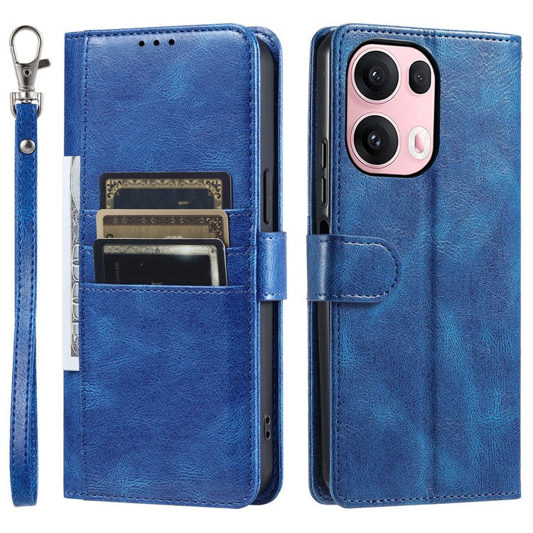013 Style For Oppo Reno13 Pro 5G Case PU Leather Anti-Fall Phone Cover with 6 Card Slots - Blue