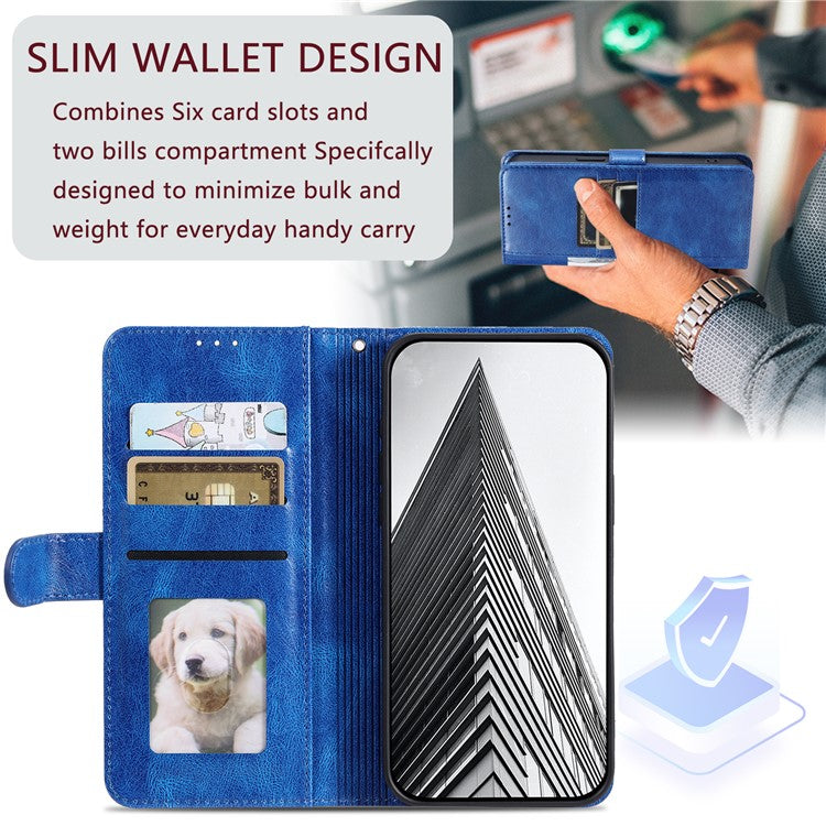 013 Style For Oppo Reno13 Pro 5G Case PU Leather Anti-Fall Phone Cover with 6 Card Slots - Blue