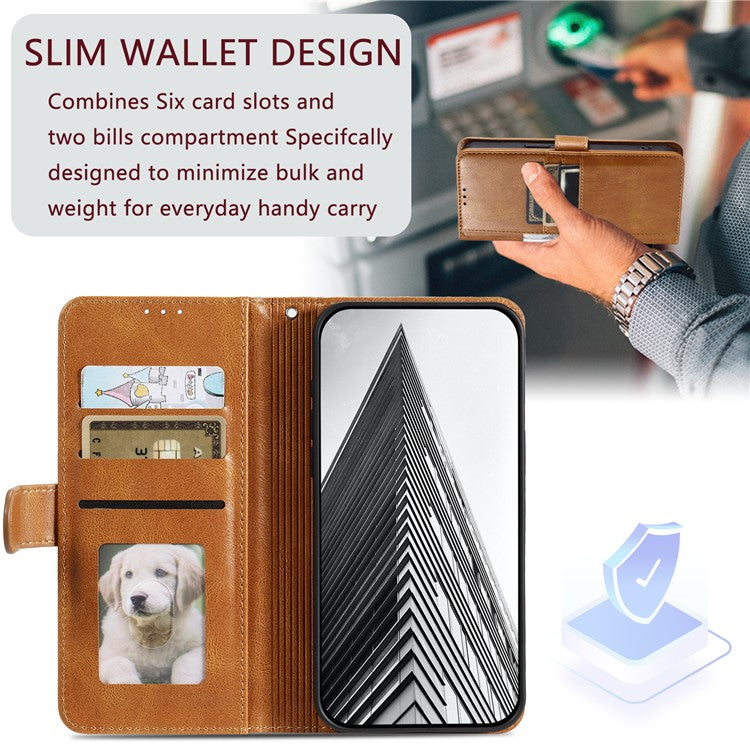 013 Style For Oppo Reno13 Pro 5G Case PU Leather Anti-Fall Phone Cover with 6 Card Slots - Brown