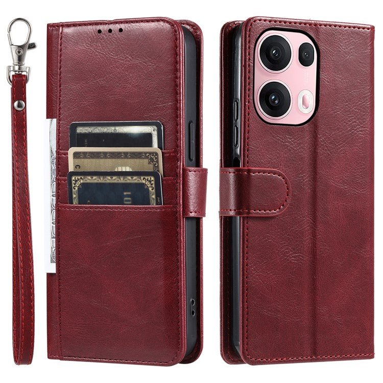013 Style For Oppo Reno13 Pro 5G Case PU Leather Anti-Fall Phone Cover with 6 Card Slots - Wine Red
