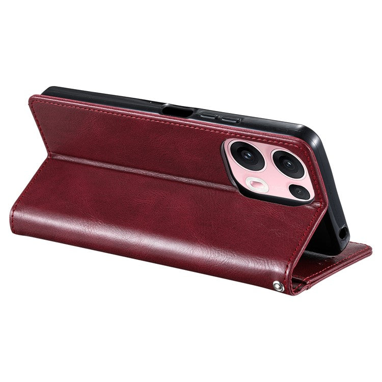 013 Style For Oppo Reno13 Pro 5G Case PU Leather Anti-Fall Phone Cover with 6 Card Slots - Wine Red