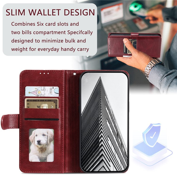 013 Style For Oppo Reno13 Pro 5G Case PU Leather Anti-Fall Phone Cover with 6 Card Slots - Wine Red