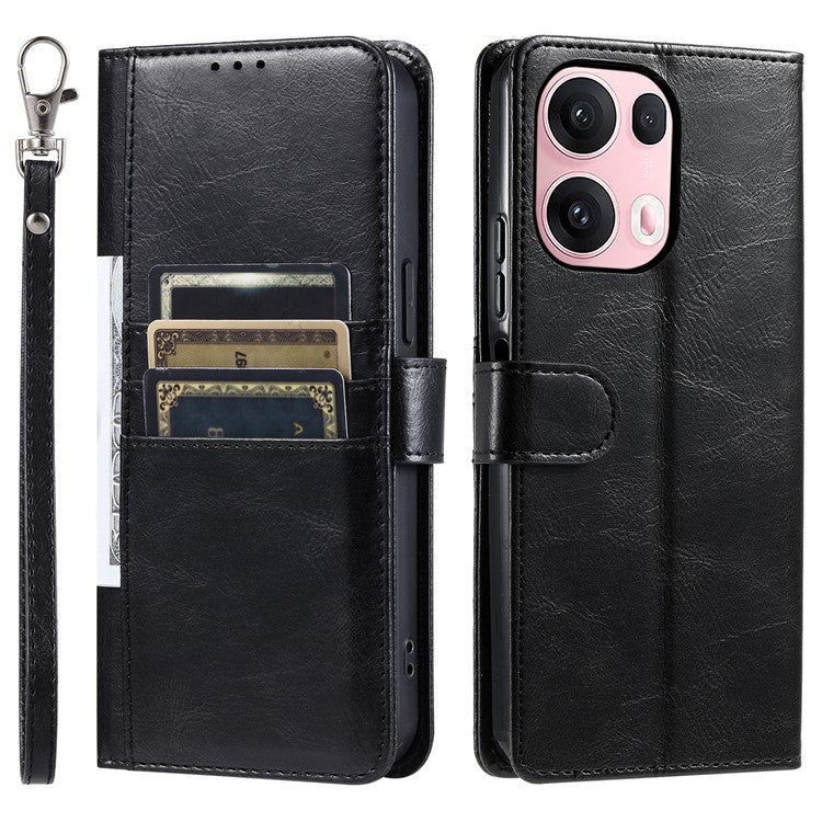 013 Style For Oppo Reno13 Pro 5G Case PU Leather Anti-Fall Phone Cover with 6 Card Slots - Black