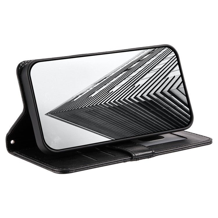 013 Style For Oppo Reno13 Pro 5G Case PU Leather Anti-Fall Phone Cover with 6 Card Slots - Black