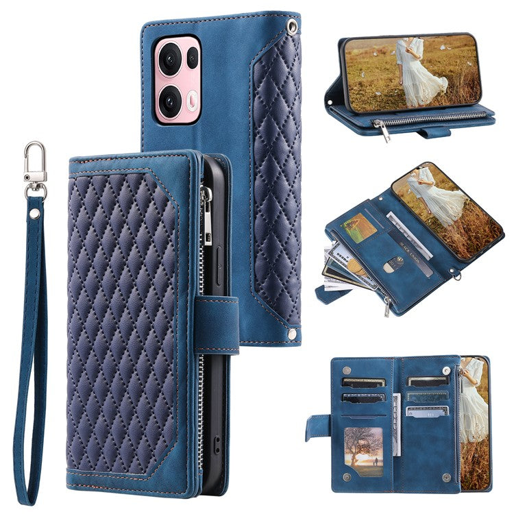 Style 005 For Oppo Reno13 Pro 5G Wallet Case Rhombus Stitching Line PU Leather Phone Cover - Blue