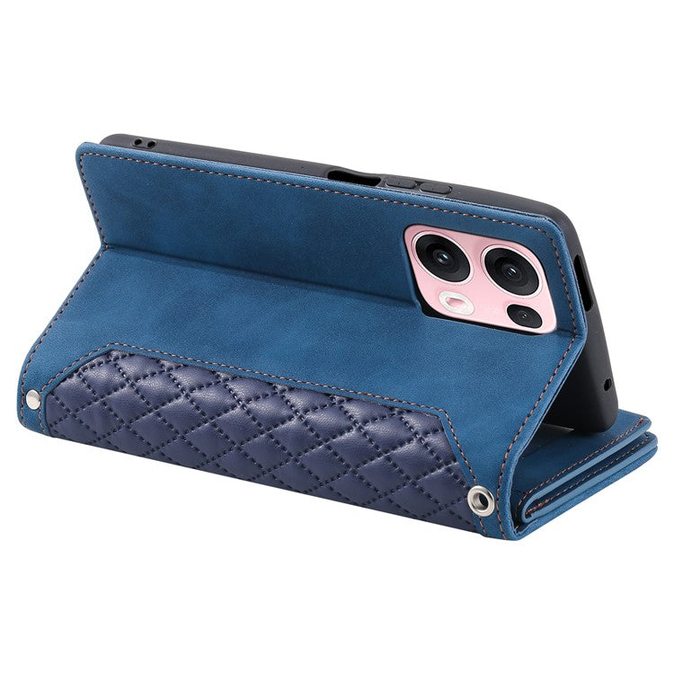 Style 005 For Oppo Reno13 Pro 5G Wallet Case Rhombus Stitching Line PU Leather Phone Cover - Blue