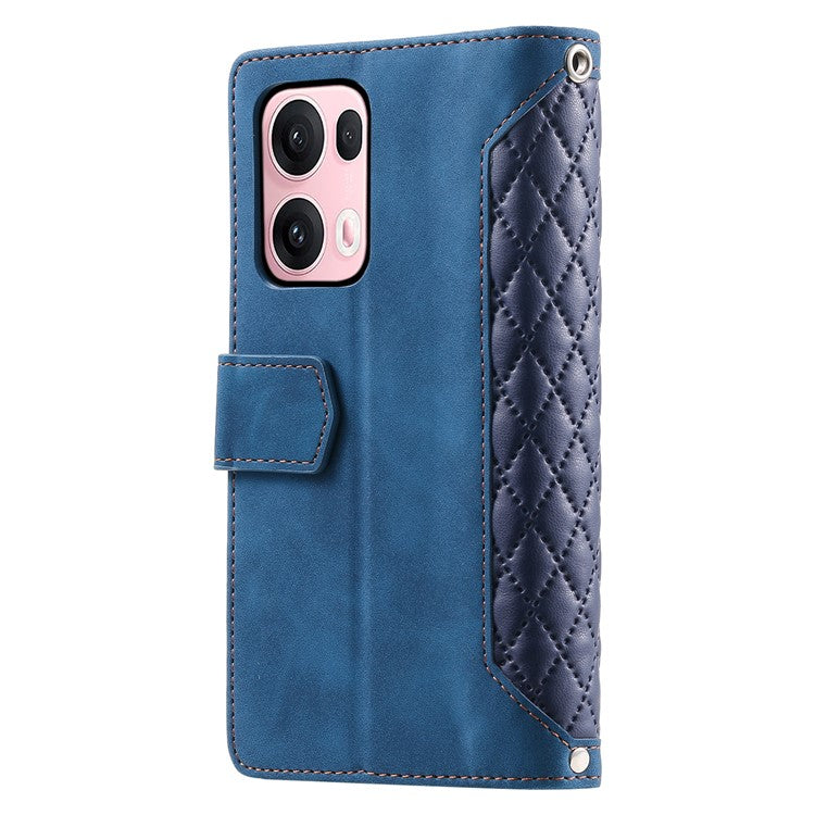 Style 005 For Oppo Reno13 Pro 5G Wallet Case Rhombus Stitching Line PU Leather Phone Cover - Blue