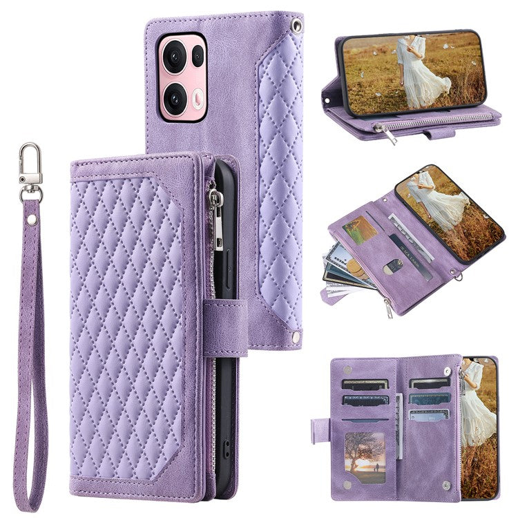 Style 005 For Oppo Reno13 Pro 5G Wallet Case Rhombus Stitching Line PU Leather Phone Cover - Purple