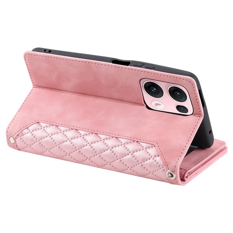 Style 005 For Oppo Reno13 Pro 5G Wallet Case Rhombus Stitching Line PU Leather Phone Cover - Rose Gold