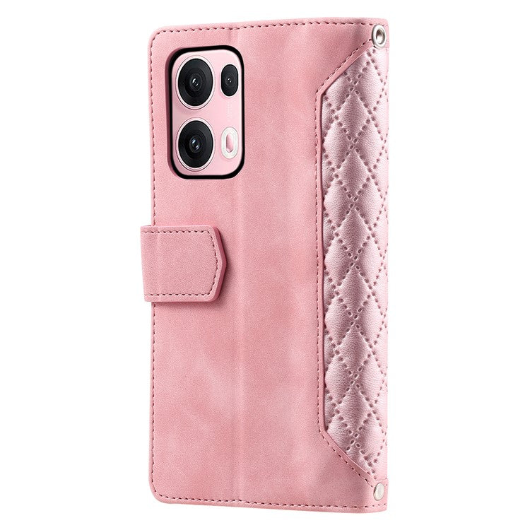 Style 005 For Oppo Reno13 Pro 5G Wallet Case Rhombus Stitching Line PU Leather Phone Cover - Rose Gold