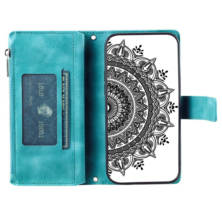 Style 006 For Oppo Reno13 Pro 5G Wallet Case PU Leather Phone Cover Mandala Flower Pattern - Mint Green