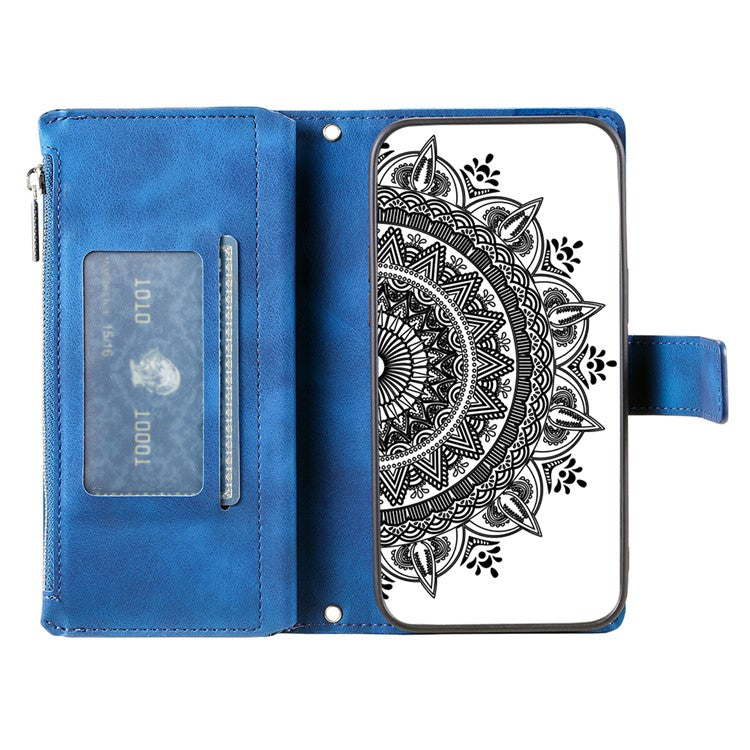 Style 006 For Oppo Reno13 Pro 5G Wallet Case PU Leather Phone Cover Mandala Flower Pattern - Blue