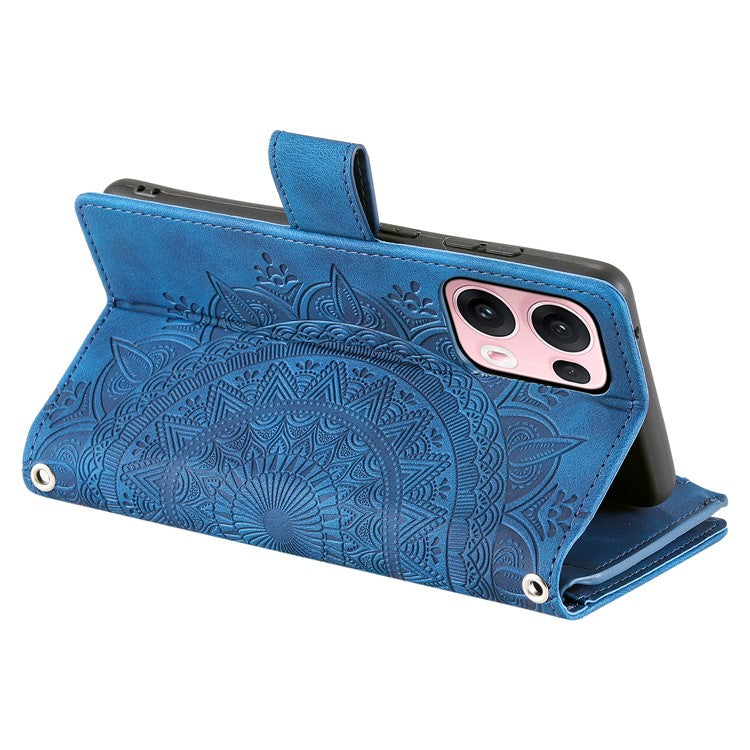 Style 006 For Oppo Reno13 Pro 5G Wallet Case PU Leather Phone Cover Mandala Flower Pattern - Blue