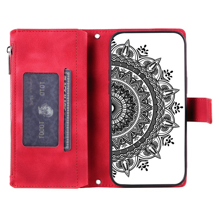 Style 006 For Oppo Reno13 Pro 5G Wallet Case PU Leather Phone Cover Mandala Flower Pattern - Red