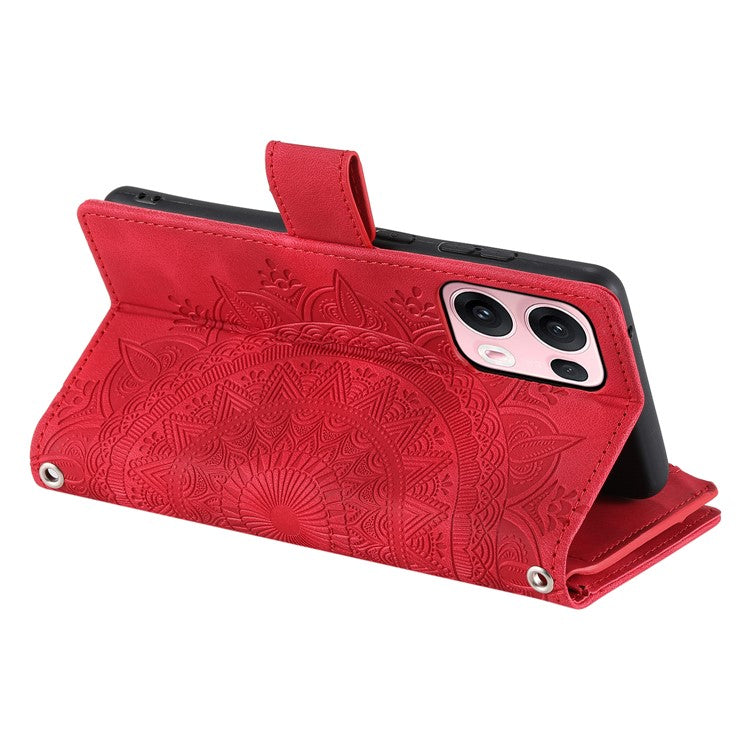 Style 006 For Oppo Reno13 Pro 5G Wallet Case PU Leather Phone Cover Mandala Flower Pattern - Red