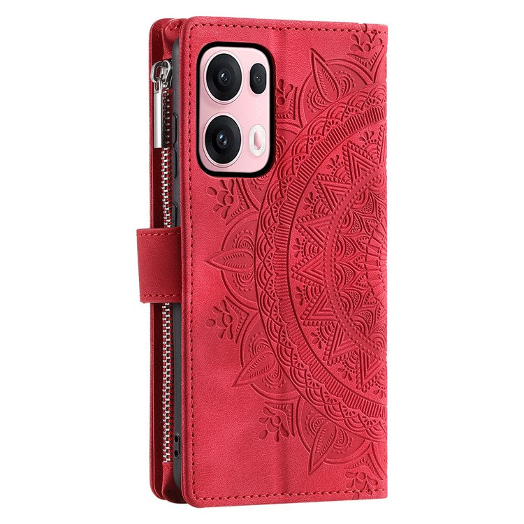 Style 006 For Oppo Reno13 Pro 5G Wallet Case PU Leather Phone Cover Mandala Flower Pattern - Red