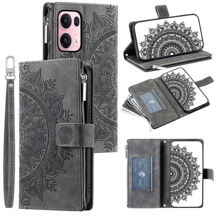 Style 006 For Oppo Reno13 Pro 5G Wallet Case PU Leather Phone Cover Mandala Flower Pattern - Grey