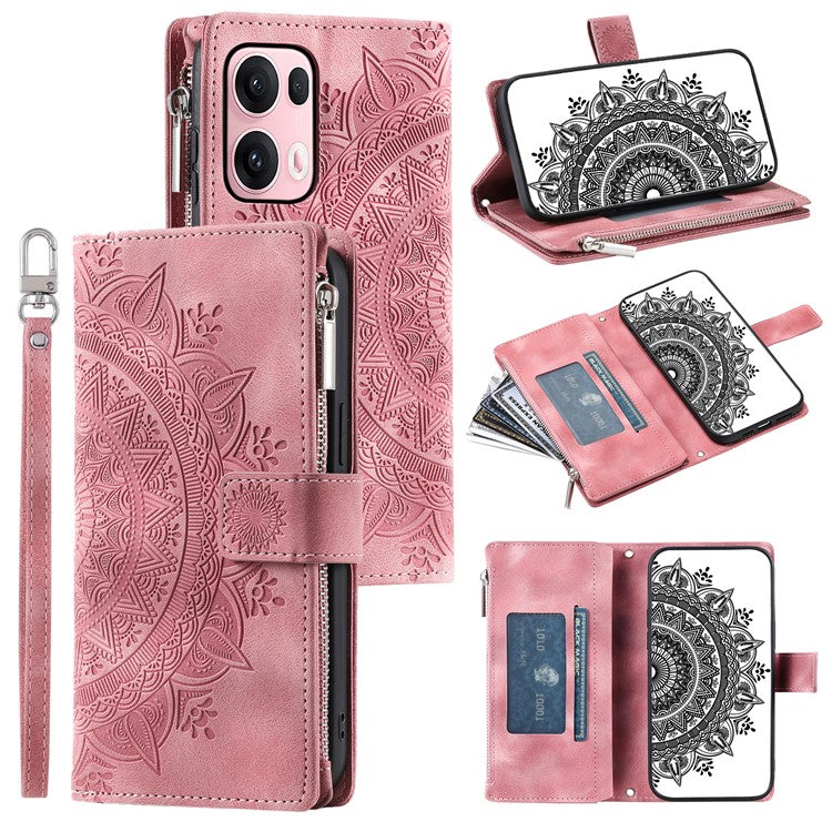 Style 006 For Oppo Reno13 Pro 5G Wallet Case PU Leather Phone Cover Mandala Flower Pattern - Rose Gold