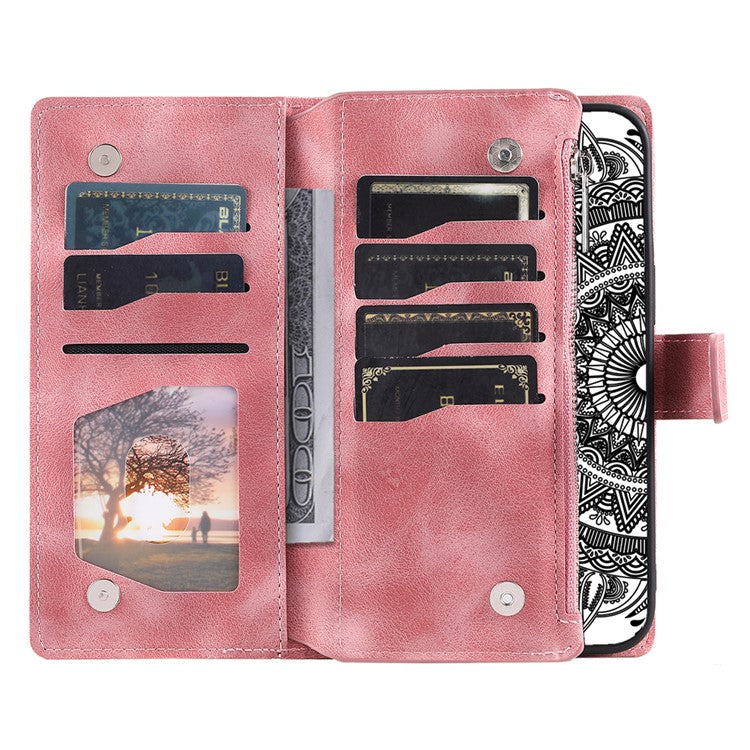 Style 006 For Oppo Reno13 Pro 5G Wallet Case PU Leather Phone Cover Mandala Flower Pattern - Rose Gold