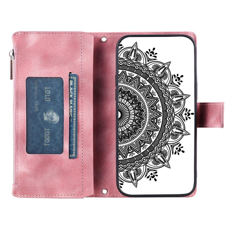 Style 006 For Oppo Reno13 Pro 5G Wallet Case PU Leather Phone Cover Mandala Flower Pattern - Rose Gold